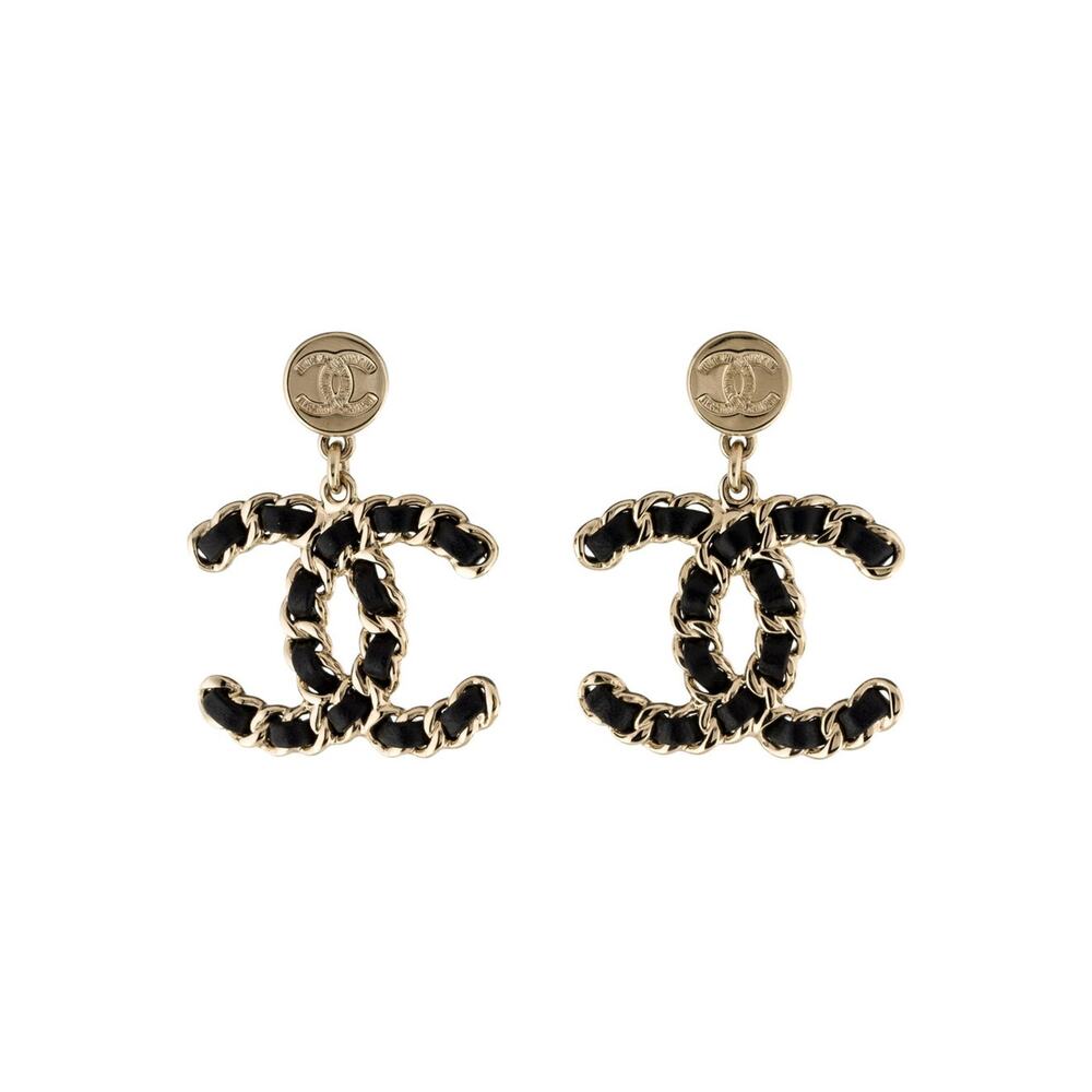 Chanel Gold-tone 2025 Leather Interlocking CC Drop Earrings - Picture 1 of 2